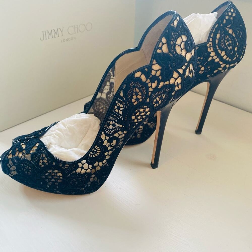 Jimmy Choo Black Lace Faith Pumps Size 37.5 New in Box